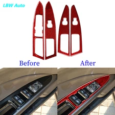 4Pcs For Ford Fusion Mondeo 18-19 Red Carbon Fiber Window Lift Switch Panel Trim