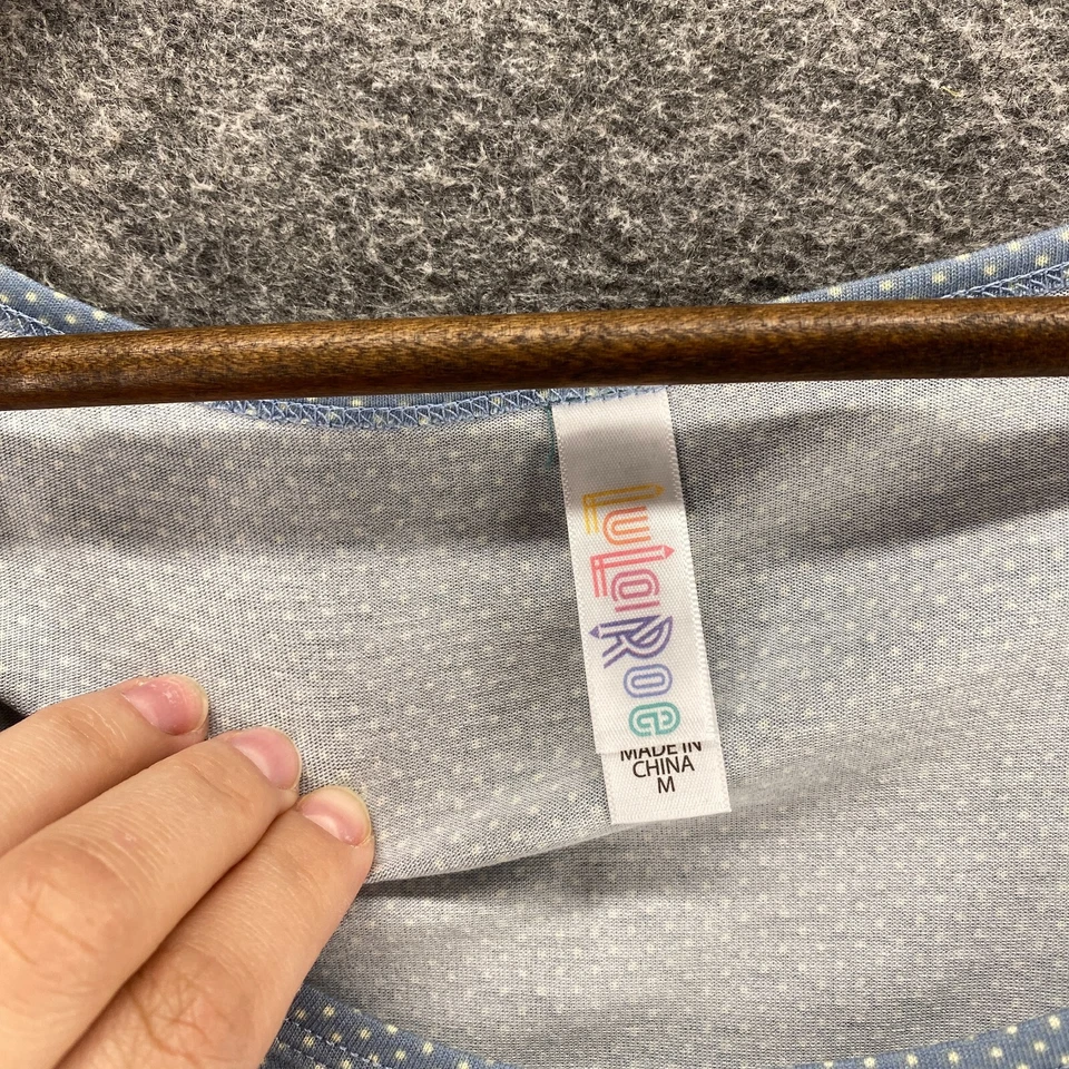 Camiseta LulaRoe Mujer M Mediana Azul Lunares Manga Larga Cuello Redondo Informal Foto 3 de 4