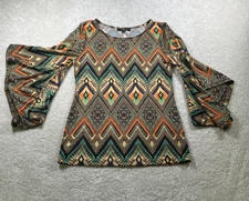Time Line Womens Size M Brown Aztec Drapped Sleeves Boho Western Hippie