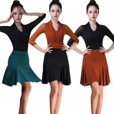 Women Latin Dance Skirt Ballroom Salsa Practice Ruffle Rumba Dancewear M-3XL