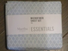 MARTHA STEWART ESSENTIALS MICROFIBER BLUE GEO STRIPE TWIN SHEET SET NEW