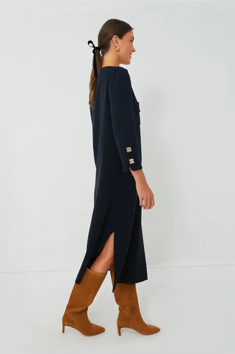 Abito midi Tuckernuck blu navy Barnett manica lunga, taglia large nuovo $298 - Foto 3 di 12