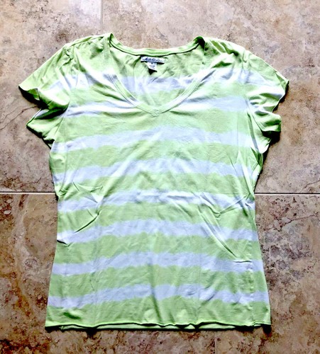 Mod-O-Doc Lime Green Tie Dye Stripe V-Neck Short Cap Sleeve Exercise ...