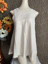 🦋DOE & RAE🦋Taupe Asymmetrical Striped Tank Top Blouse NWT | MEDIUM |