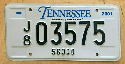 2001 TENNESSEE 56000 HEAVY WEGHT LICENSE PLATE '' J8 03575 '' TN SOUNDS GOOD TO ME