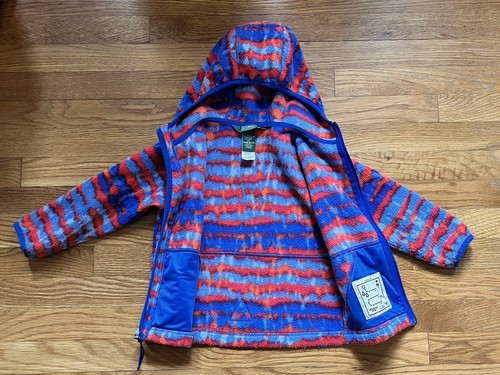 LL Bean Kids Mountain Classic Fleece Hooded Zip Jacket 4T Orange Blue Print - Picture 8 of 9