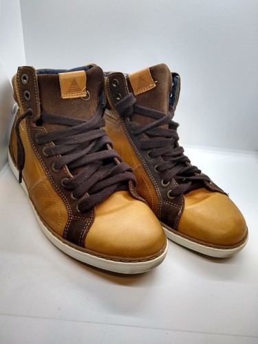 ALDO ~ Sneakers Men's Sz 8 Cognac Brown Leather & Suede High Top w Ankle Strap  - Picture 2 of 8