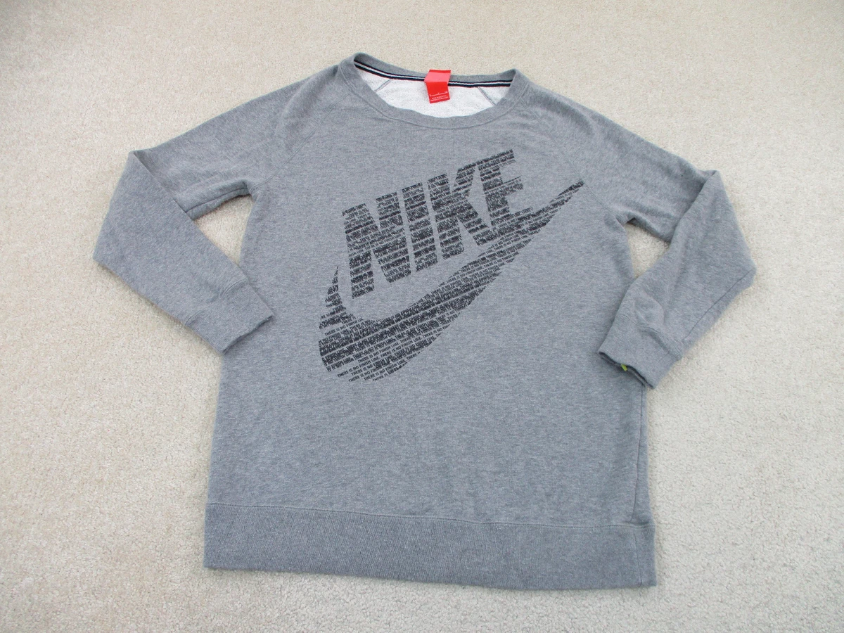 Nike Sweater Women Small Gray Spell Out Swoosh Outdoors Sweatshirt