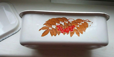 Vintage USSR Soviet White Enamel Dish Kitchen Storage Box W / Lid Food Container
