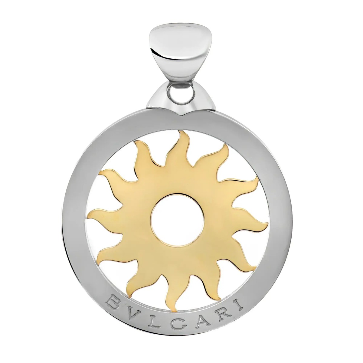 Bvlgari Two Tone Tondo Sun Pendant 18K Yellow Gold And Stainless