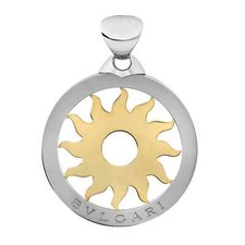 Bvlgari Two Tone Tondo Sun Pendant 18K Yellow Gold And Stainless Steel