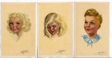 Postcard children's heads, 3 old artist cards series signed Verton or Venton?