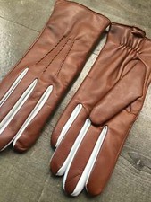 Wool Lining Handmade Brown Napa Lambskin Leather Gloves for Ladies