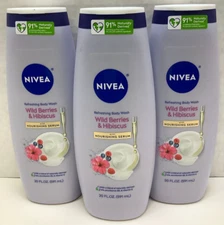 NIVEA Wild Berries & Hibiscus Body Wash, Nourishing Serum, 20oz, Pack of 3