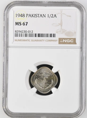 Pakistan 1/2 Half Anna 1948 - NGC MS 67