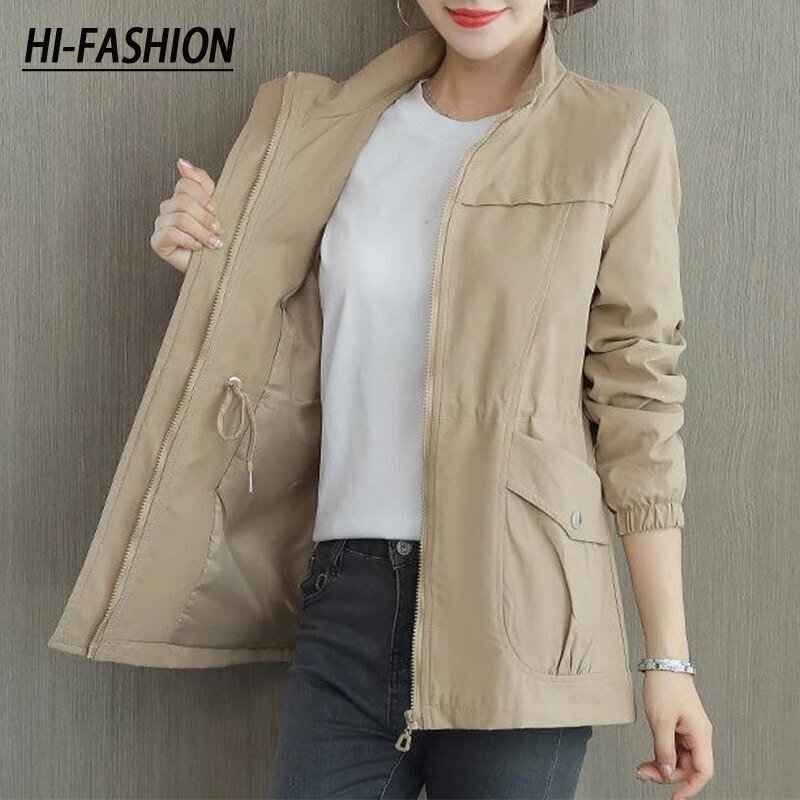 Abrigo Ajustado De Doble Capa Para Mujeres Chaqueta De Cuello Alto Moda De Otoño