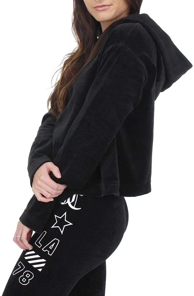 Pullover Juicy Couture 270061 de terciopelo con capucha negro talla grande para mujer Foto 2 de 3