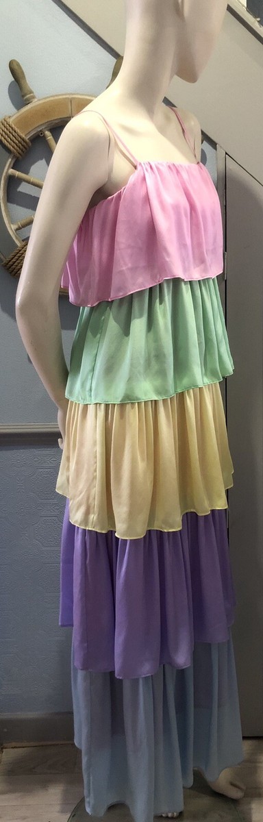 OLIVIA RUBIN MAXI DRESS NEAPOLITAN PASTAL TIERED SILK SATIN CICI - Main Image