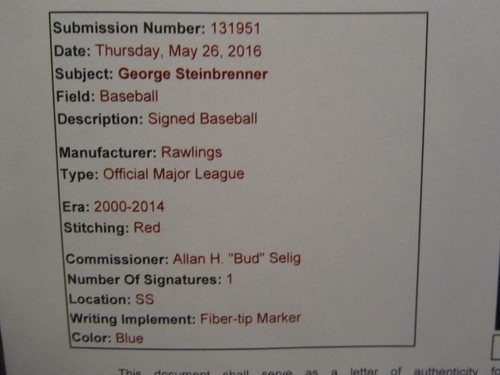 George Steinbrenner (D 2010) Autographed OML (Selig) Baseball – Full JSA L.O.A. - Picture 10 of 12