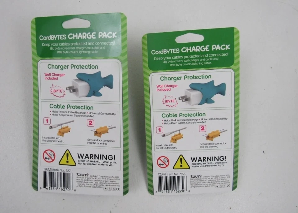 Tzumi CordBYTES Lote de 2 Mouse Paquete de Carga Cargador de Pared Cable Enchufe Protectores Foto 2 de 4