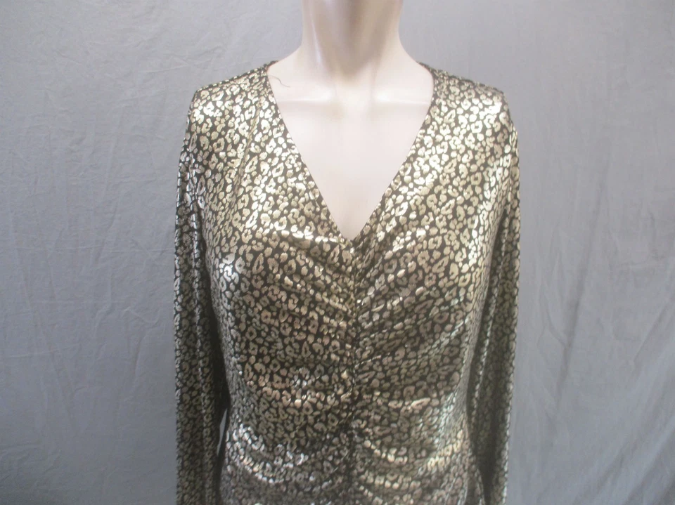 Blusa Nine West para mujer talla L dorada con estampado de animales cuello en V manga larga lentejuelas 616 Foto 2 de 4