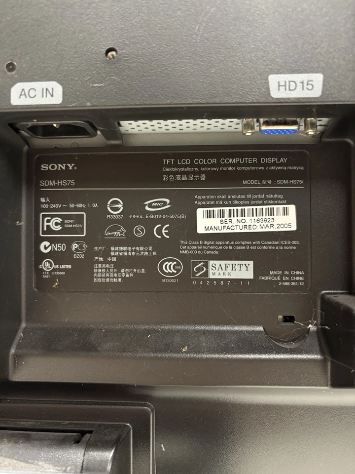 Tested ✅ - 17" Design Monitor Sony SDM-HS75P Retro Computer TFT LCD High End - Bild 3 von 3