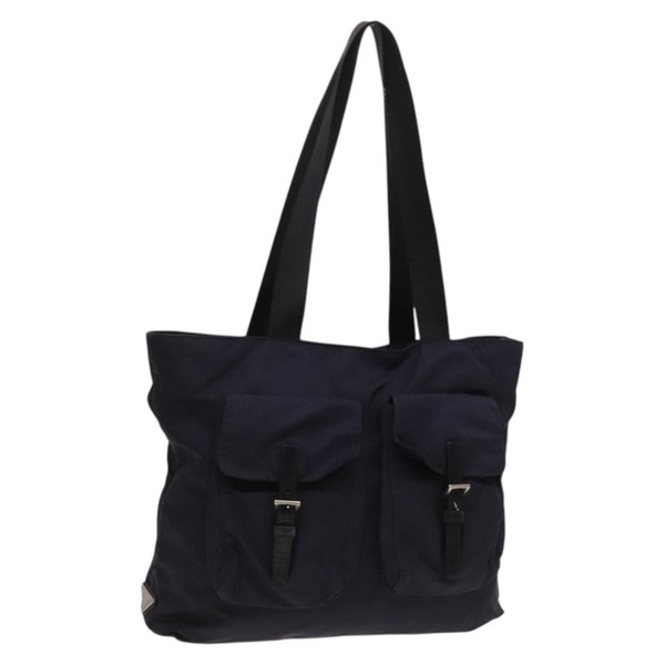 PRADA Tote Bag Nylon Navy Silver Auth 127867