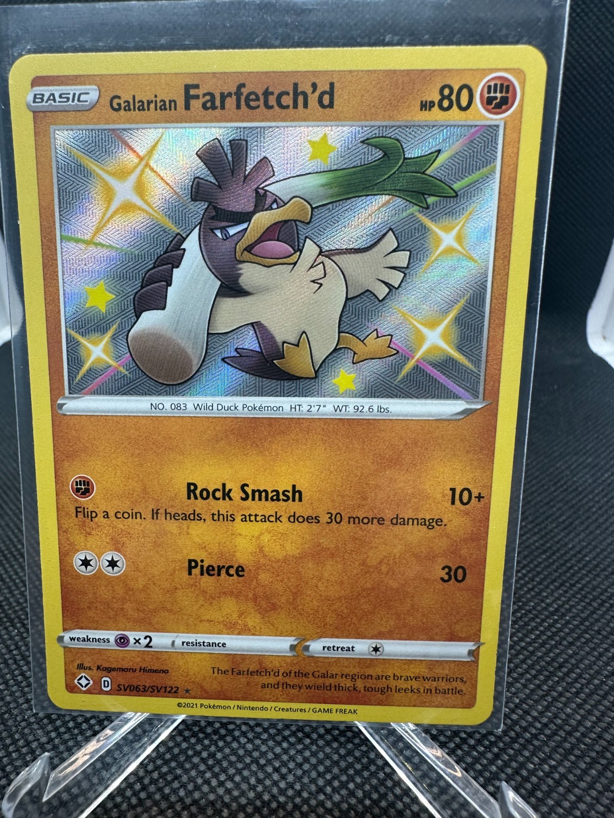 Pokémon TCG Shining Fates Galarian Farfetch'd Shiny Holo Rare SV063/SV122 NM