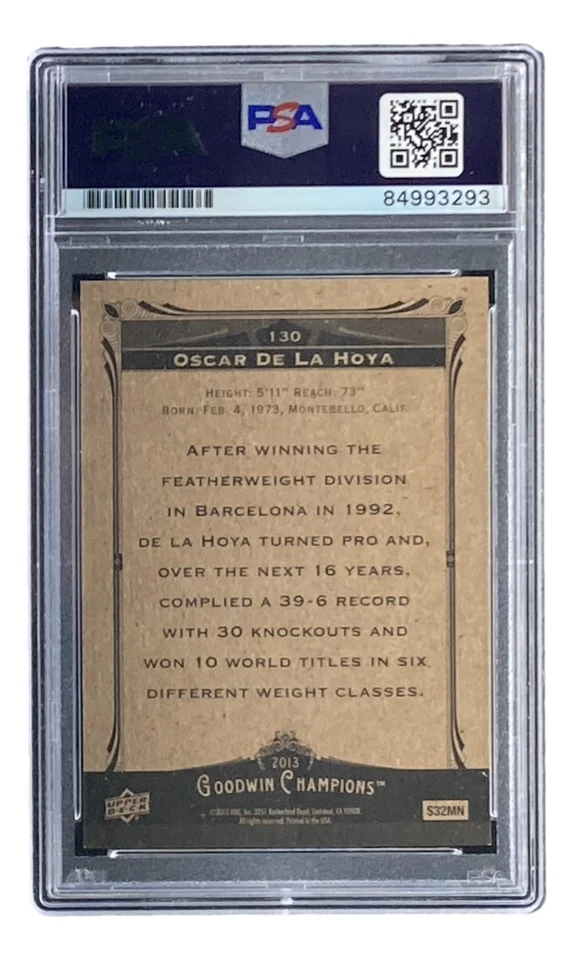 Tarjeta firmada por Oscar De La Hoya 2013 UD Goodwin Champions #130 PSA/DNA gema 10 Foto 2 de 4