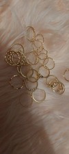 Gold Stackable Fashion Rings Set Clear Round Stones Metal Band