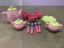 Play Tea Set Green Pink Pretend Manley Toys Ltd. Missing 1 Cup
