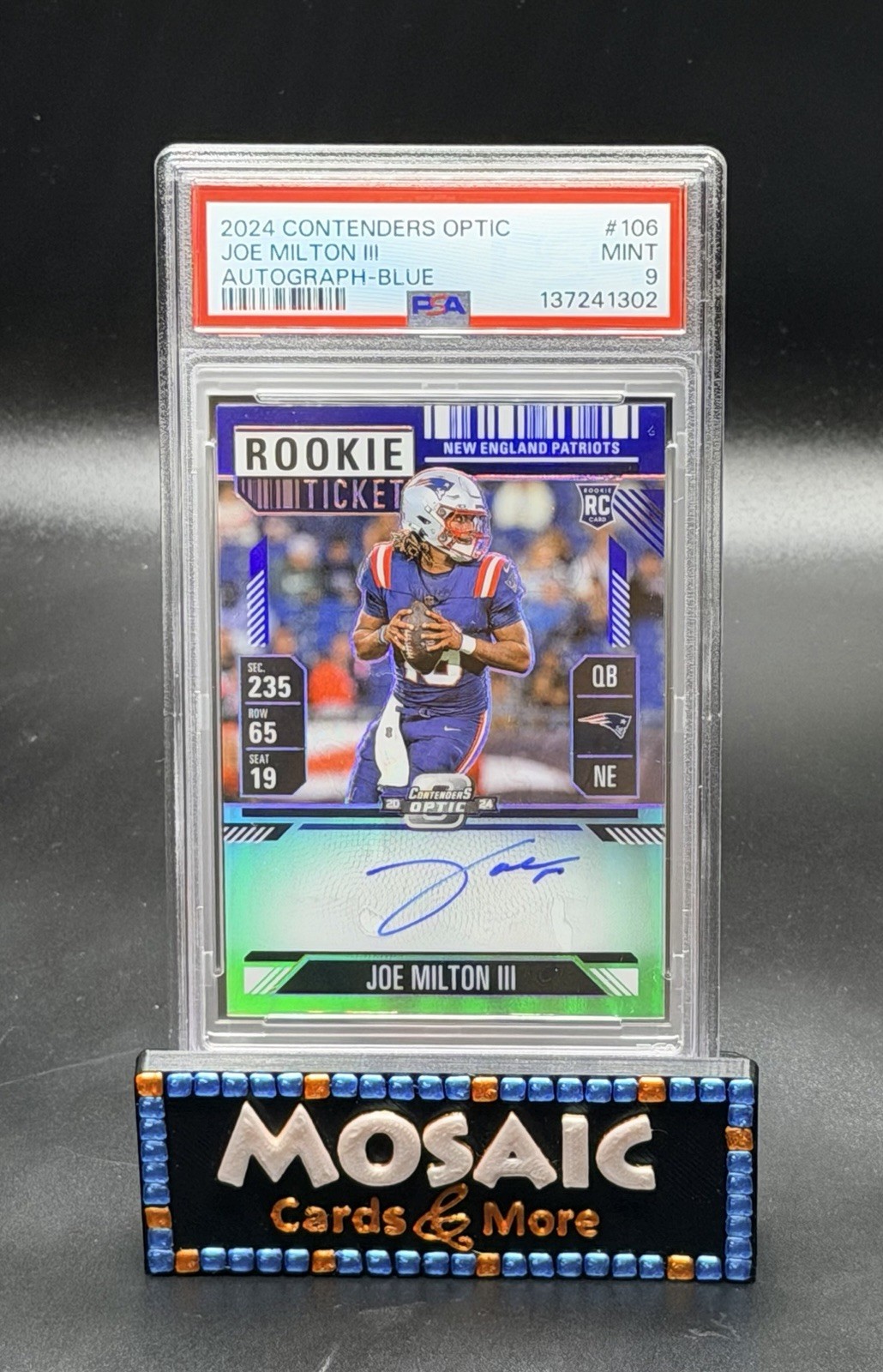 2024 Contenders Optic Joe Milton III Rookie Ticket Autograph Blue /75 PSA 9 MINT