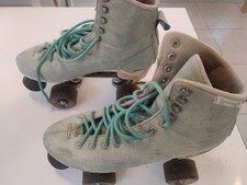 Lemonade Suede-Look High Top Quad Roller Skates Gray/Teal Lace-Up Brown Wheels