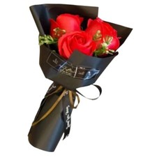 Red 3 Heads Artificial Rose Bouquet Soap Flower Petals Valentine Day Gifts for