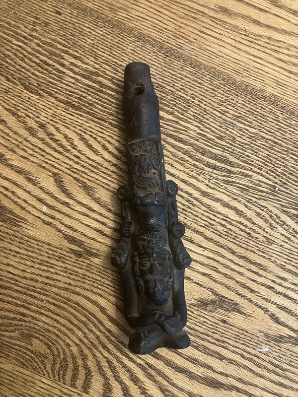 Vtg Mayan Aztec Inca Clay Flute Whistle Pottery Ceramic Warrior Mexican Folk Art