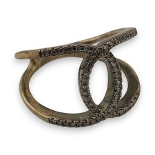 925 Silver Interlocking Loops Ring Size 7.5 4g Pave Stones Stylish Everyday Wear