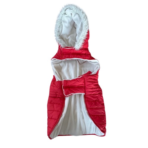 Boots & Barkley Coral Quilted Puffer XL Dog Vest Faux Fur Hood Fleece 70-100+lbs