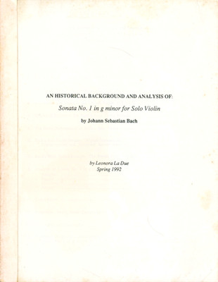 Bach Violin Sonata Term Paper 1992 Historical Background Analysis Cöthen Period