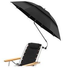 48.6" Double Canopy Beach Umbrella with Clamp, UPF50 Beach Chair Umbrella wi...