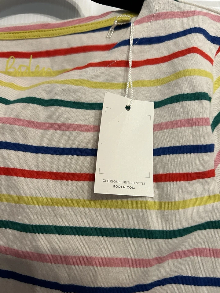 NWT Boden Girls 15-16 y Shirt Striped Long Sleeve Boat Neck Top Rainbow Cotton - Image 4 of 4