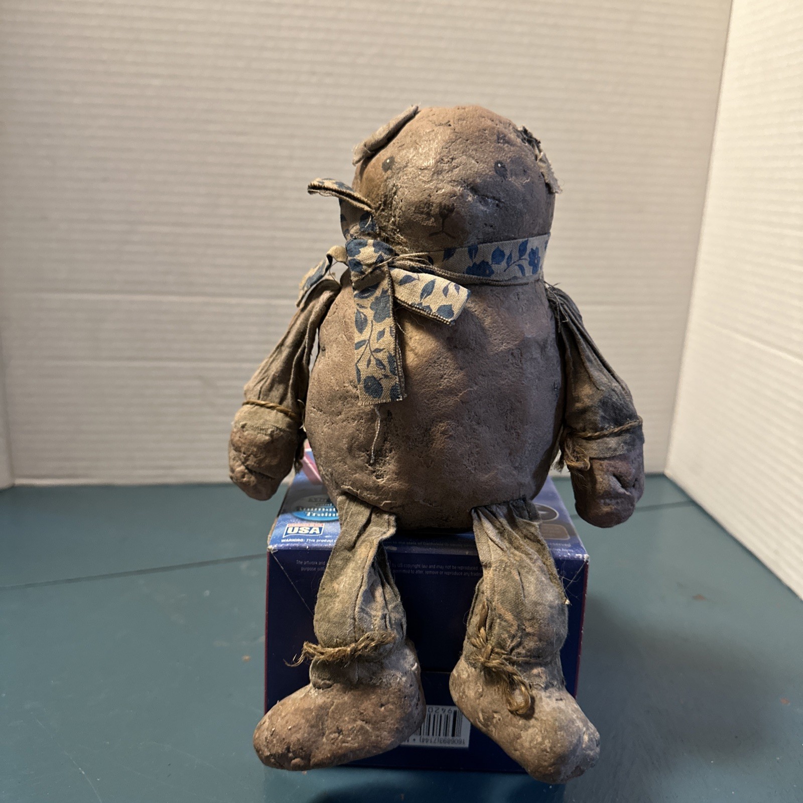   WORN WITH LOVE 9" SHELF SITTER PRIMATIVE TEDDY BEAR Signed BY Artist  A Wobler