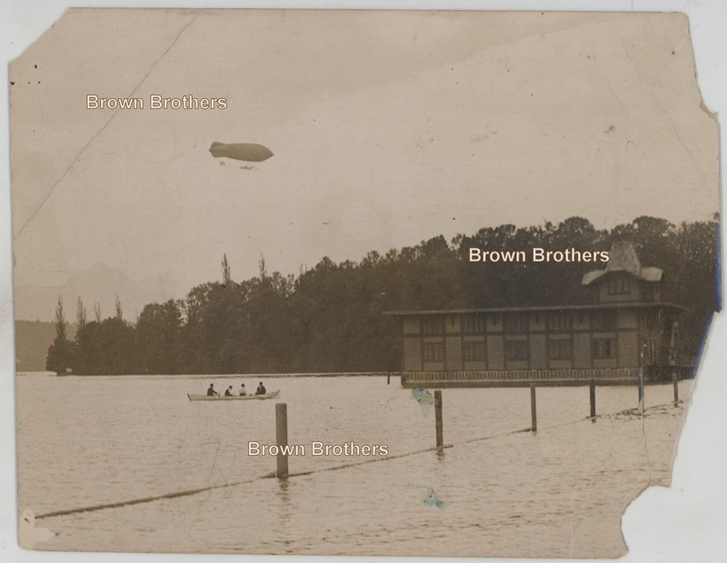 Vintage 1910s Unknown German Airship Passes Over Lake Lucerne Switzerland Photo
