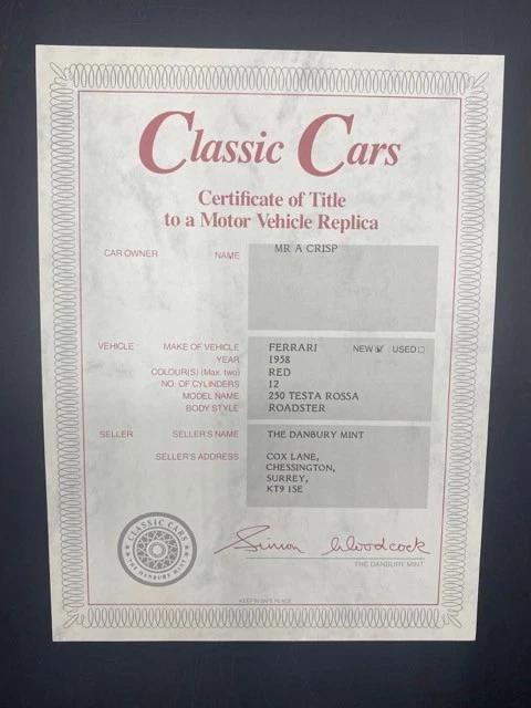 Danbury Mint The 1958 Ferrari 250 Testa Rossa Roadster 1/24 Scale Model with COA - Image 4 of 4