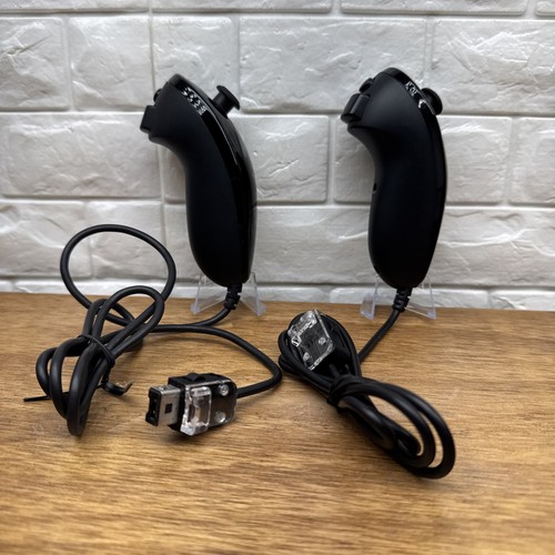 Lot of 2 Nintendo Wii Black Nunchuk Controller Genuine OEM RVL-004 Tested Works