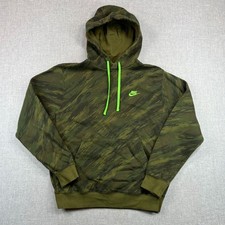 Nike Sportswear Club Fleece Tiger Camo Hoodie Sweatshirt Men M Olive Green Volt