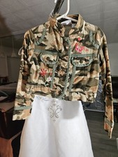 Young Hearts camo corduroy jacket with flowers  butterfly. Childs size: 6
