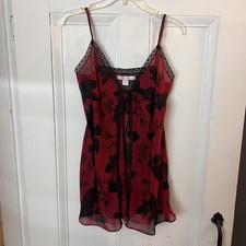 Victoria Secret Baby Doll Slip Women  s Size Large Red Floral Lace
