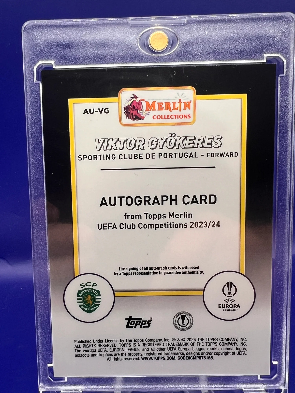 2024 Topps Merlin UEFA Viktor Gyökeres Refractor Auto RC Clube de Portugal view 2