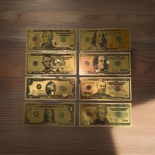 8-pcs 1976-2009 Gold Foil Banknotes 1/2/5/10/20/50/100/100 Dollar US Collectible