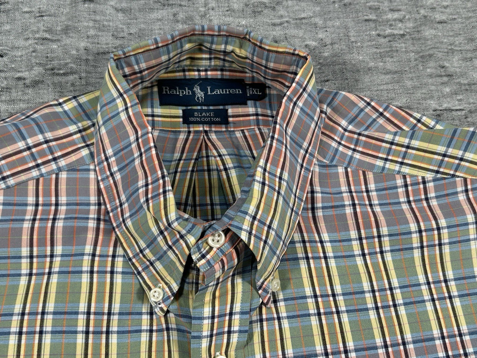 Ralph Lauren Blake Camicia Uomo Extra Large Multicolore Plaid Arancione Pony Logo